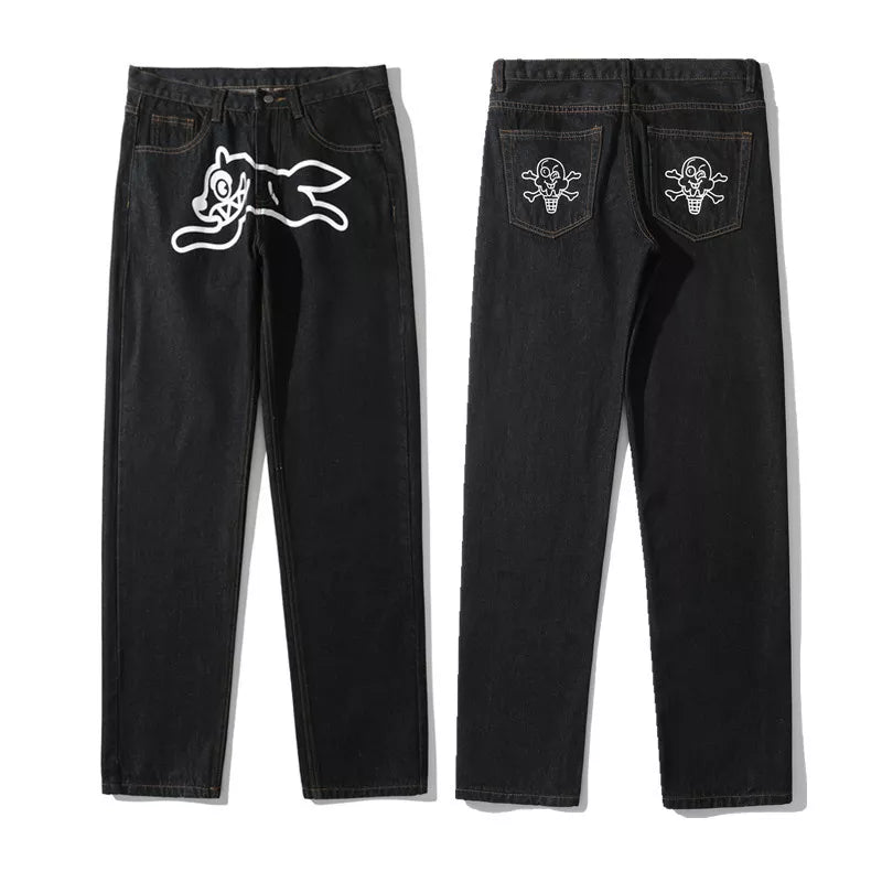 Y2K Baggy Straight Leg Goth Denim Jeans for Men — Loose Fit Streetwear Pants