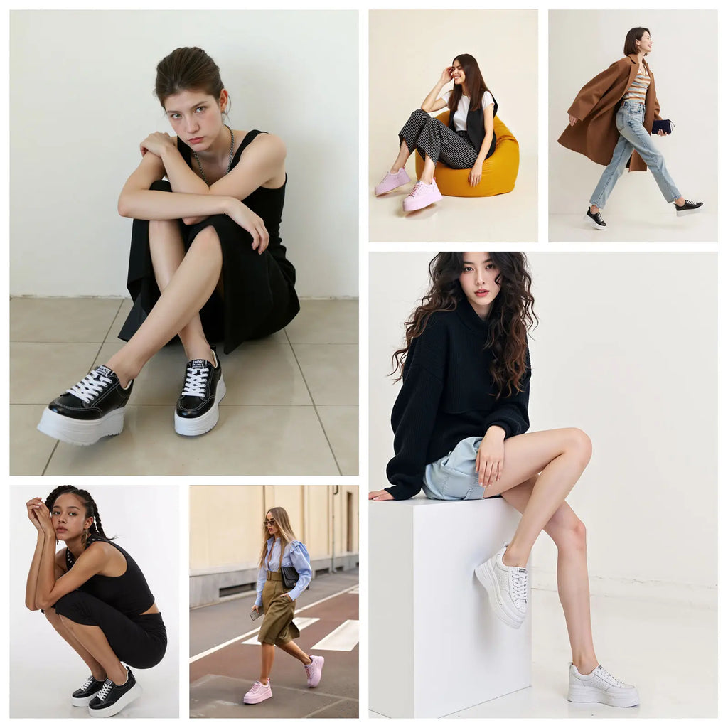 Fujin 8cm Genuine Leather Platform Wedge Chunky Sneakers – Lace-Up Fall Winter