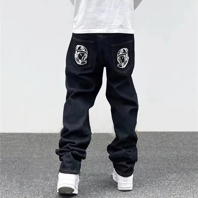 Y2K Baggy Straight Leg Goth Denim Jeans for Men — Loose Fit Streetwear Pants