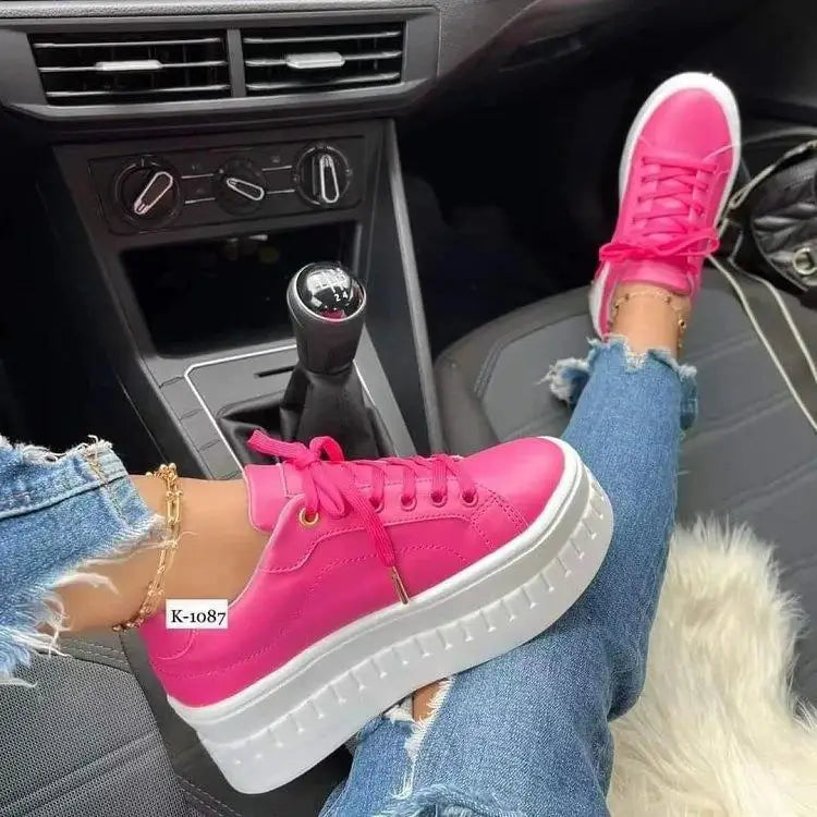 Women's Leather Platform Chunky Heel Sneakers – Casual Designer Shoes
