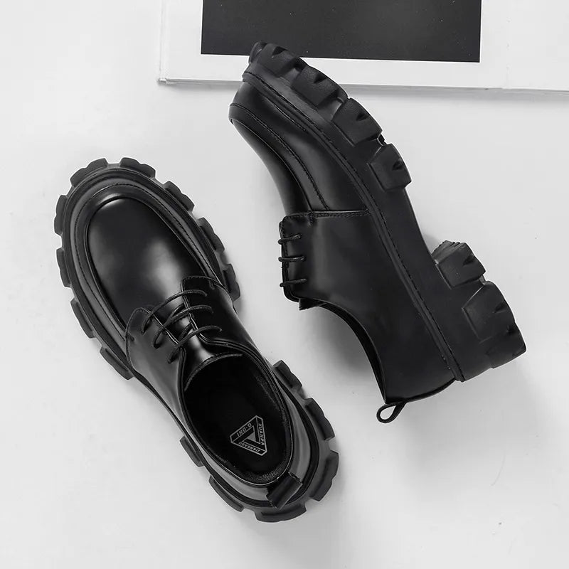 Chunky Platform Leather Loafers – Retro Derby Slip-On Casual Flats
