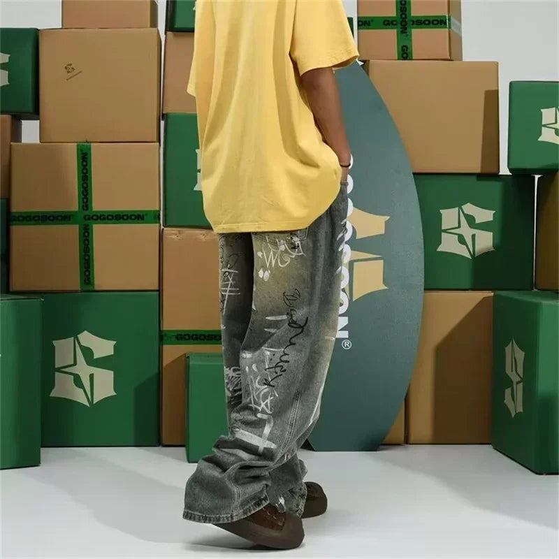 Y2K Vintage Harajuku Straight-Leg Jeans – Men's High Street Denim