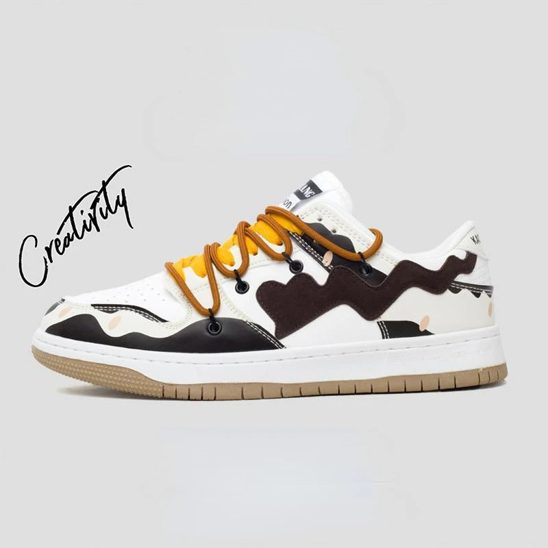 Retro Heart Pattern Skateboard Shoes — Y2K Fashion Sneakers