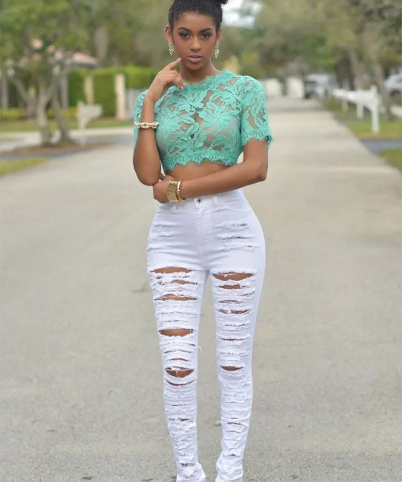 Women's High Waist Ripped Skinny Jeans – Slim Fit Stretch Denim S–3XL