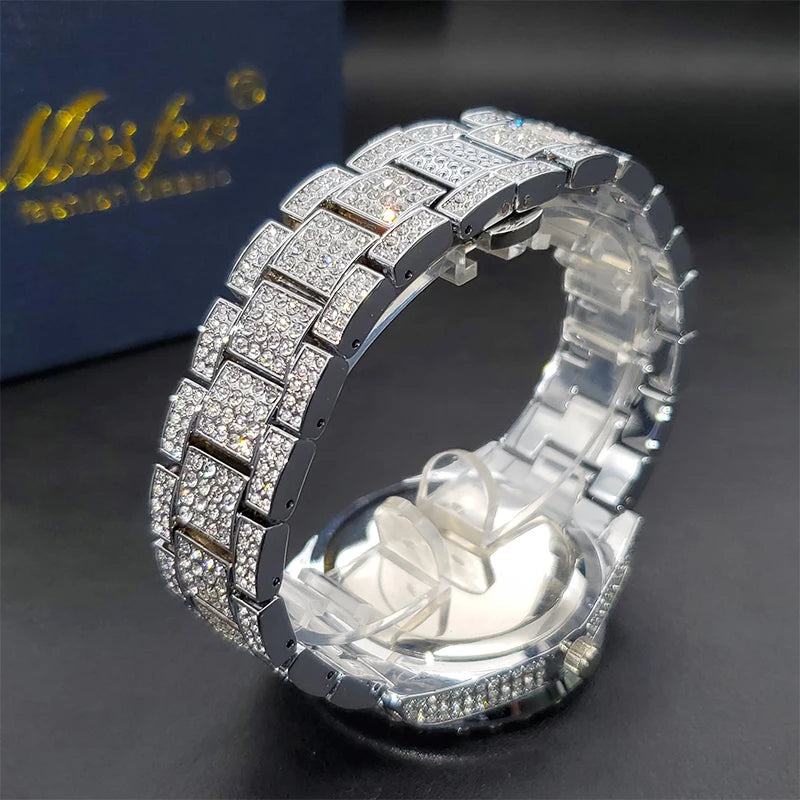 Rock Solid — Waterproof Hip Hop Diamond Quartz Watch, Iced Out Dial, Gold & Silver | FireDrips Streetwear