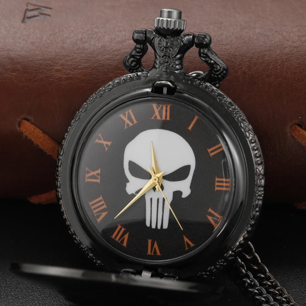 Steampunk Black Pocket Watch — Rebel Hero Quartz Fob Watch with Chain, Gift for Men & Kids | FireDrips