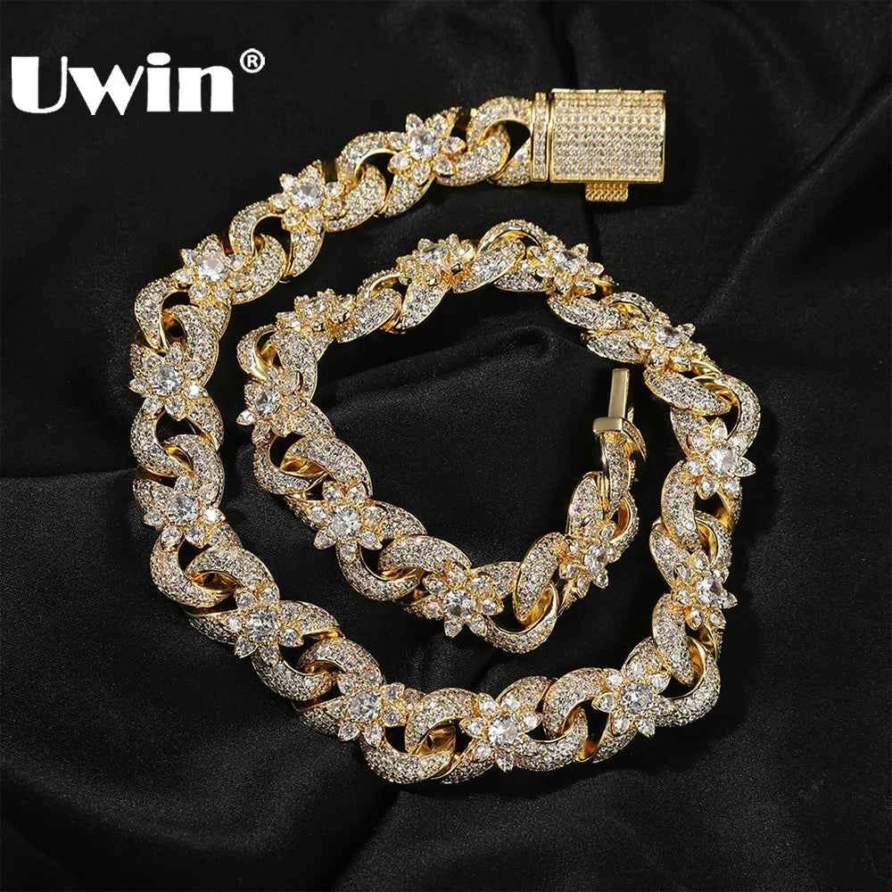 Colorful Floral Cuban Link Necklace & Bracelet Set
