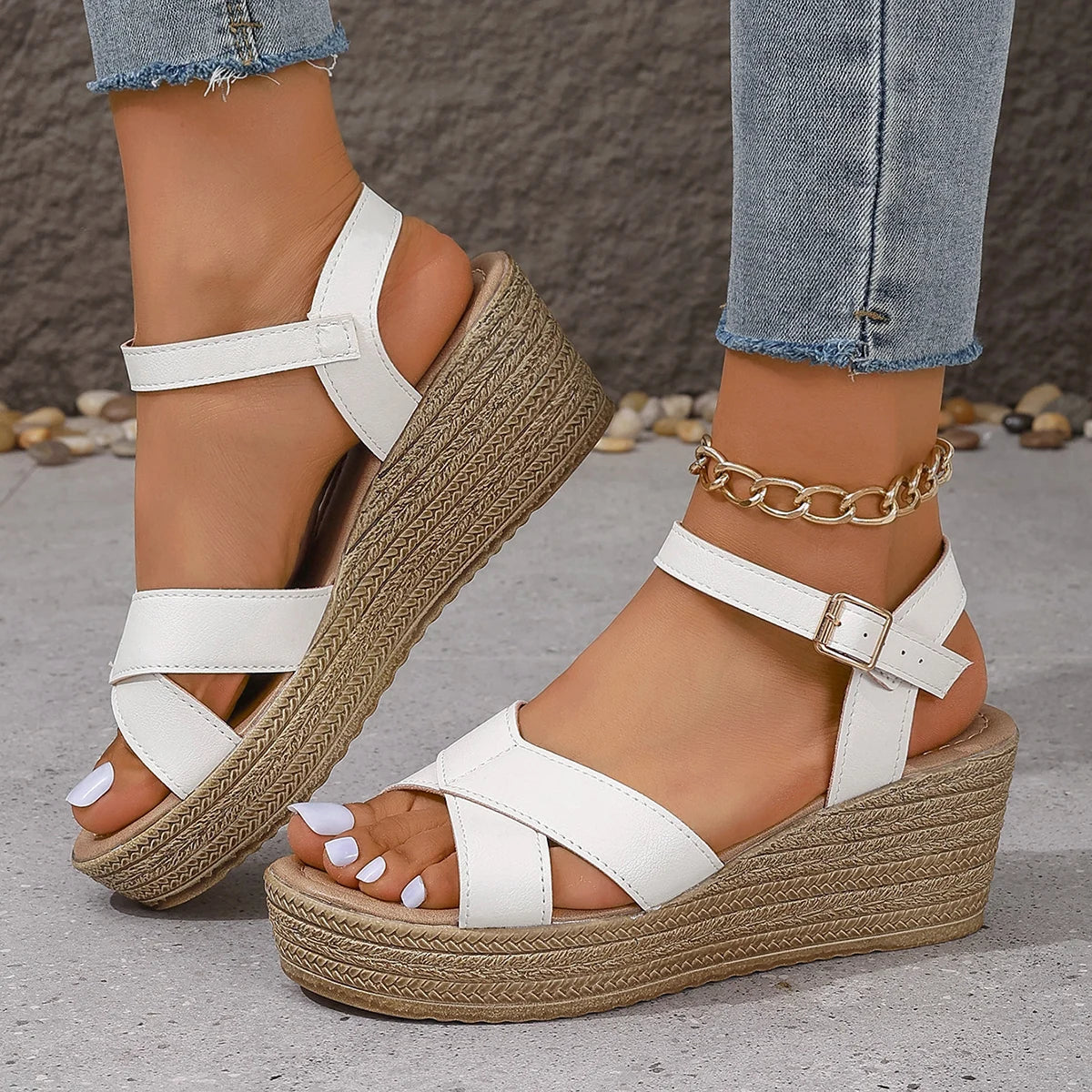 Chunky Platform Wedge Sandals – Buckle Strap Thick Sole Beach Shoes