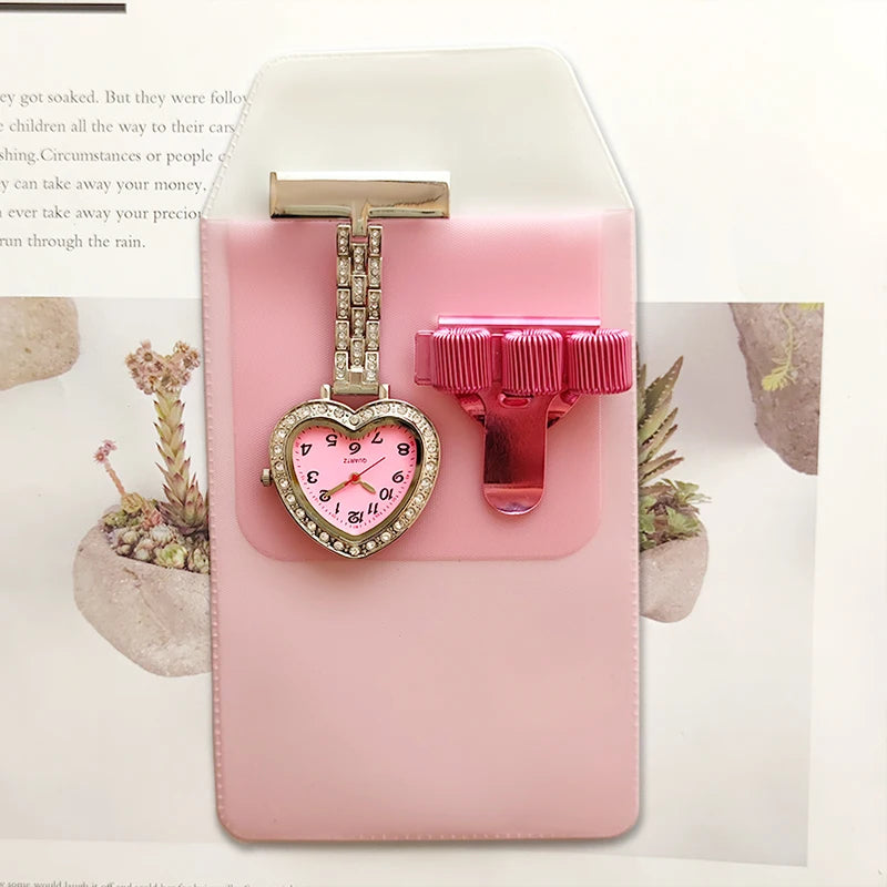 Glitter Nurse Fob Watch — Sparkle Pink Quartz Pocket Watch, Medical Gift for Women | FireDrips