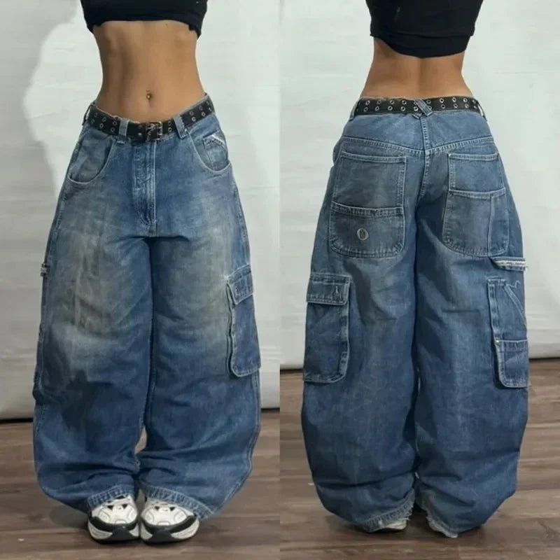 Y2K Gothic Rock High Waist Wide Leg Jeans – Men's Punk Denim