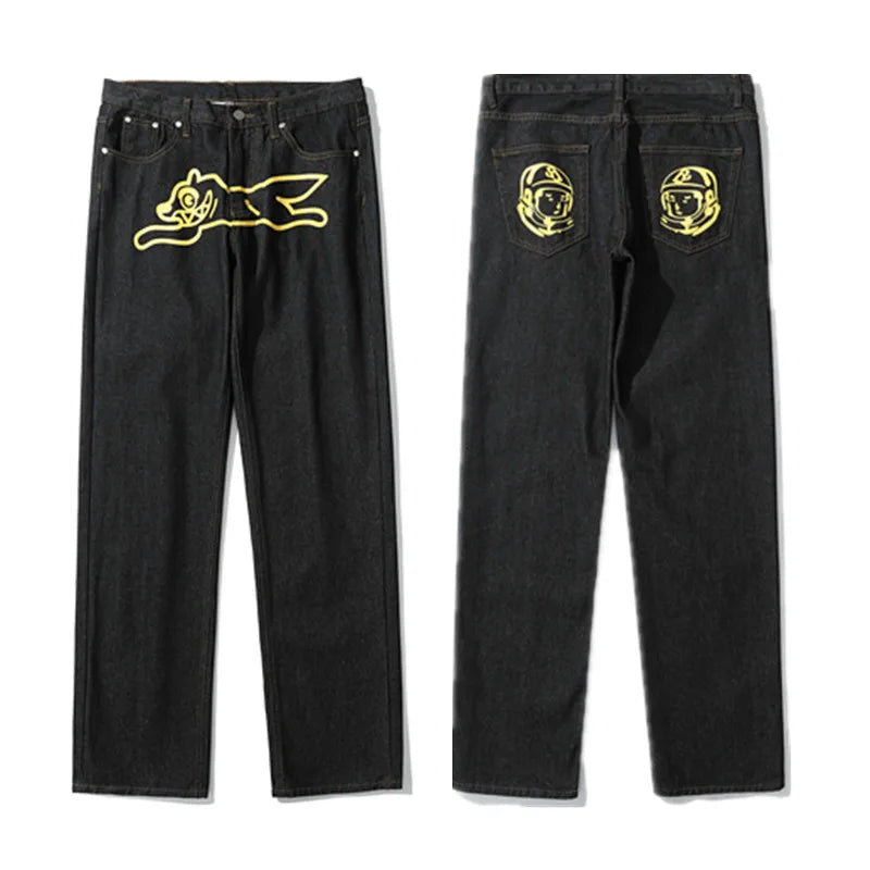 Y2K Baggy Straight Leg Goth Denim Jeans for Men — Loose Fit Streetwear Pants