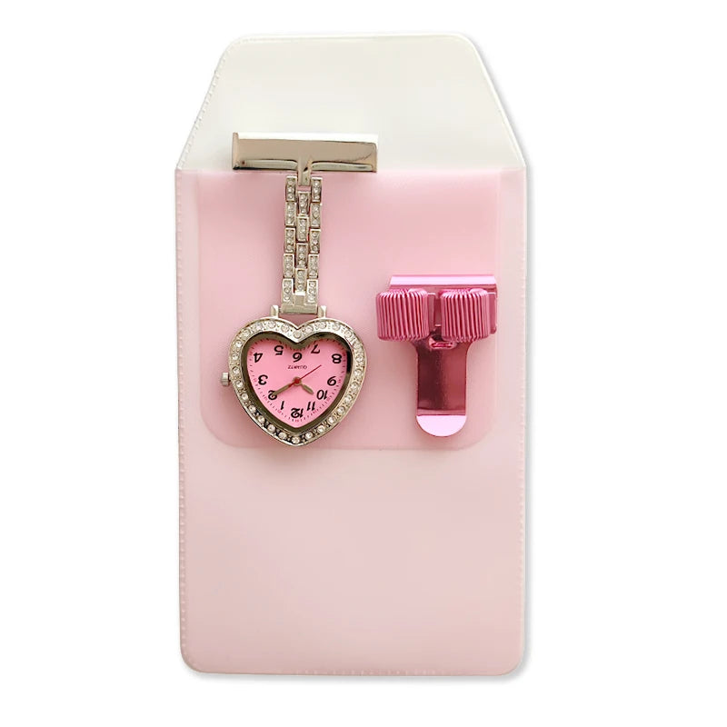 Glitter Nurse Fob Watch — Sparkle Pink Quartz Pocket Watch, Medical Gift for Women | FireDrips