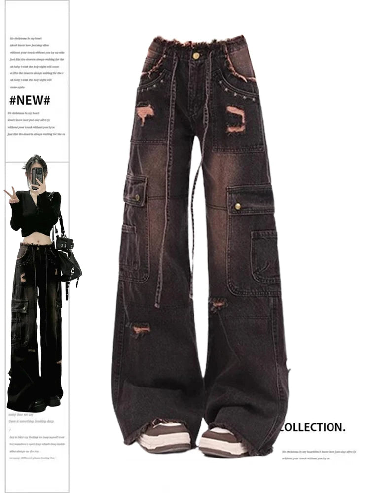 Y2K High Waist Wide Leg Baggy Jeans – Women's Harajuku Denim