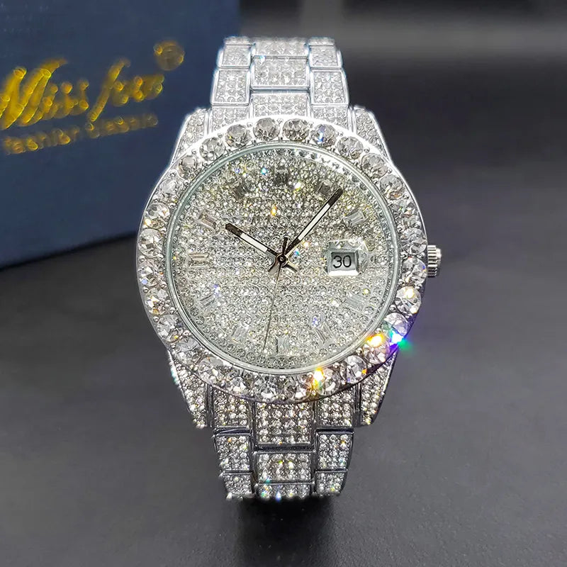 Rock Solid — Waterproof Hip Hop Diamond Quartz Watch, Iced Out Dial, Gold & Silver | FireDrips Streetwear