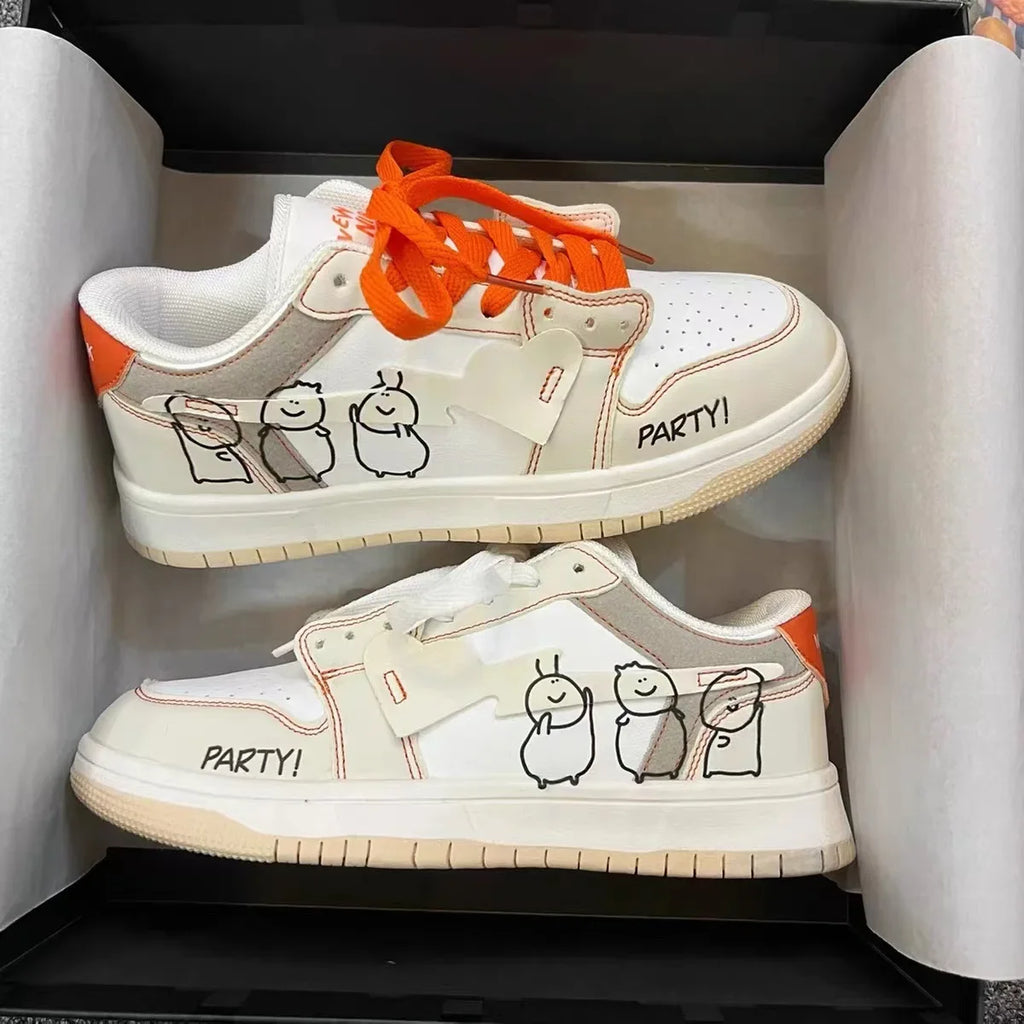 Retro Heart Pattern Skateboard Shoes — Y2K Fashion Sneakers