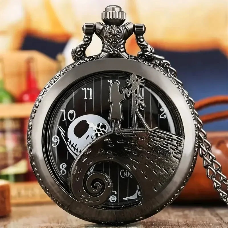 Skeleton Pocket Watch with Chain — Vintage Quartz Fob Watch for Men & Women | FireDrips
