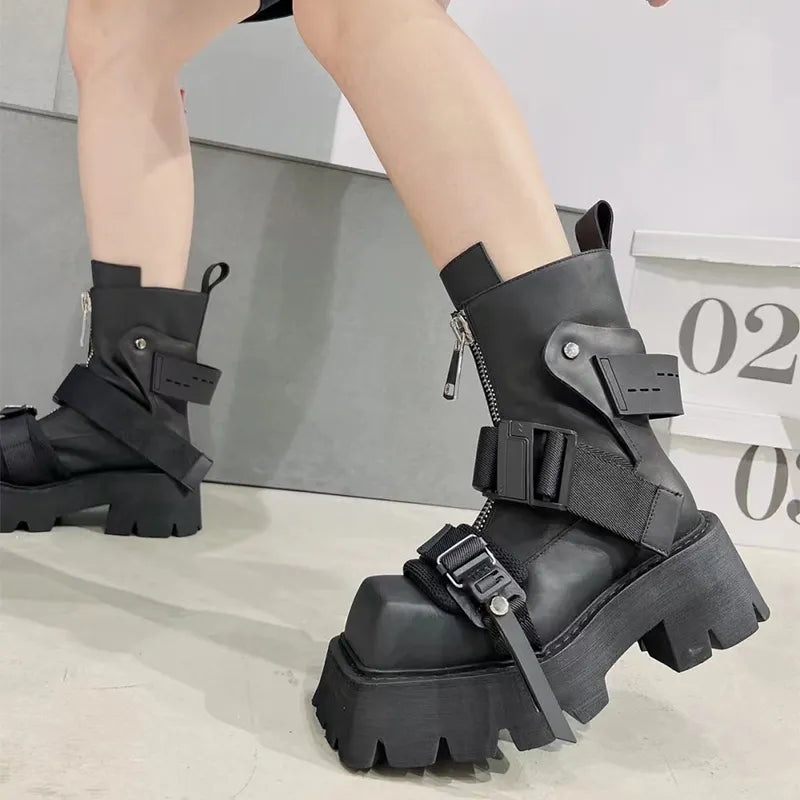 Women's Luxury Chelsea Ankle Boots – Platform Chunky Heel Zip-Up Winter Shoes