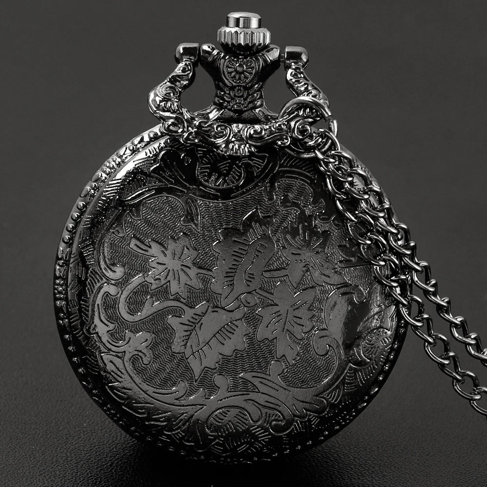 Tree of Life Pocket Watch — All Black Vintage Quartz Fob Watch with Necklace Chain | FireDrips