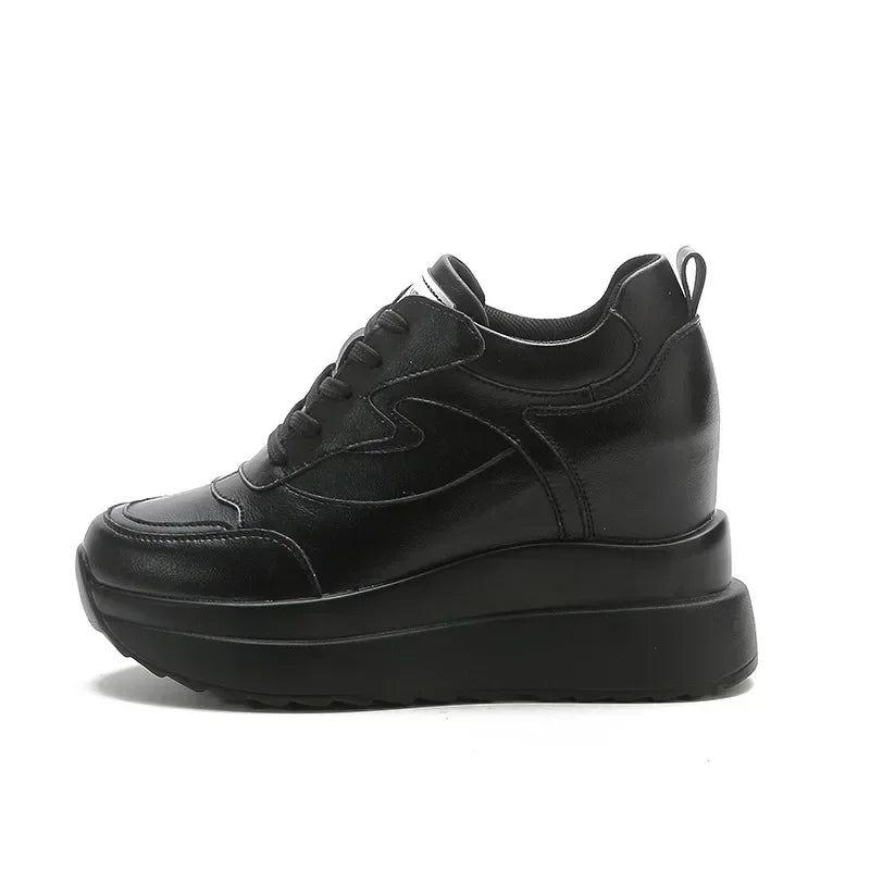 Fujin 10cm Platform Wedge Chunky Sneakers – Genuine Leather Women's Summer & Autumn Shoes