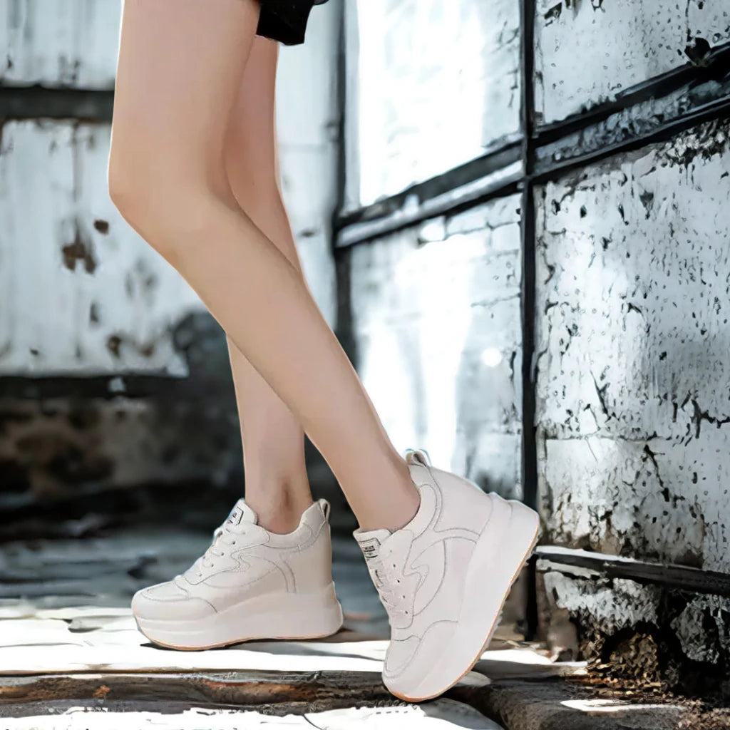 Fujin 10cm Platform Wedge Chunky Sneakers – Genuine Leather Women's Summer & Autumn Shoes
