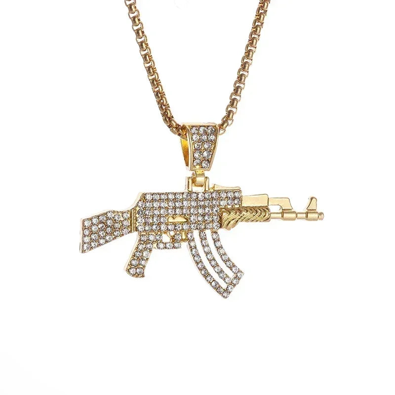 AK-47 Hip-Hop Gun Pendant Necklace — Bold Street Culture Zinc Alloy Jewelry, Gold & Silver, 39 Styles