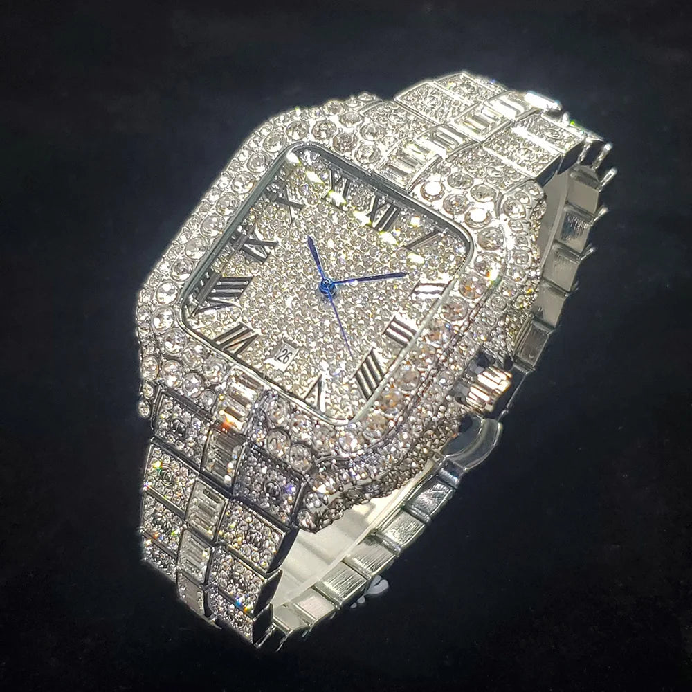 Stealth Mode — Square Iced Out Waterproof Diamond Watch, Stainless Steel, Rose Gold, Gold & Silver | FireDrips