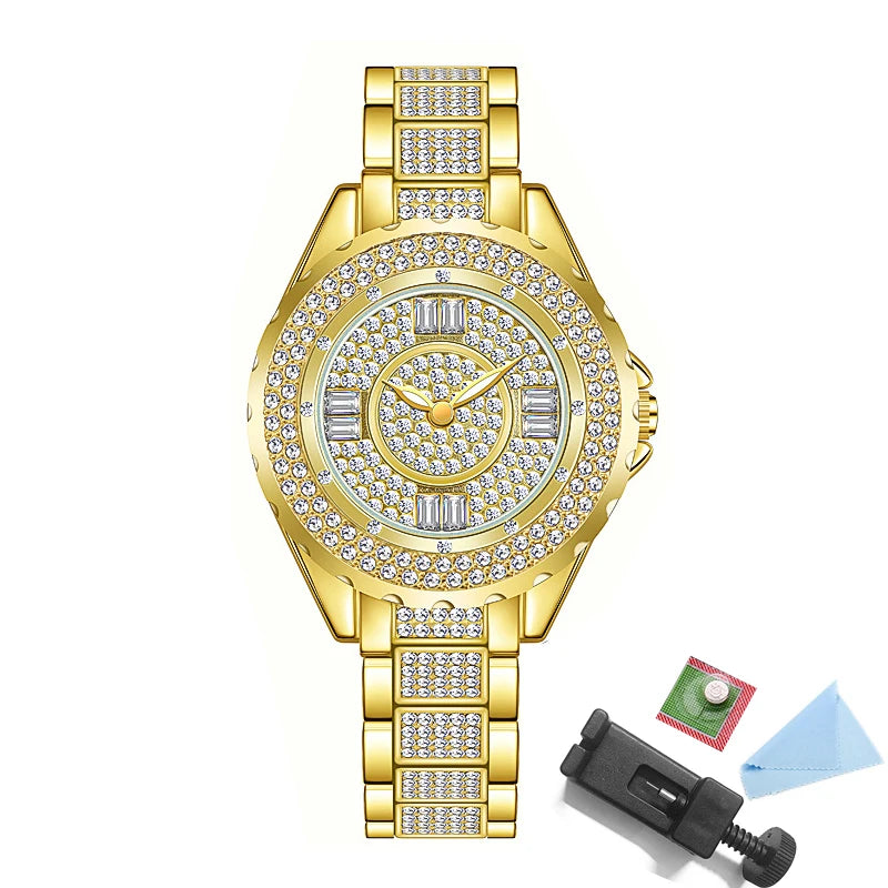Crystal Diamond Watch for Women — Elegant Rose Gold, Gold & Silver with Bracelet Set | FireDrips