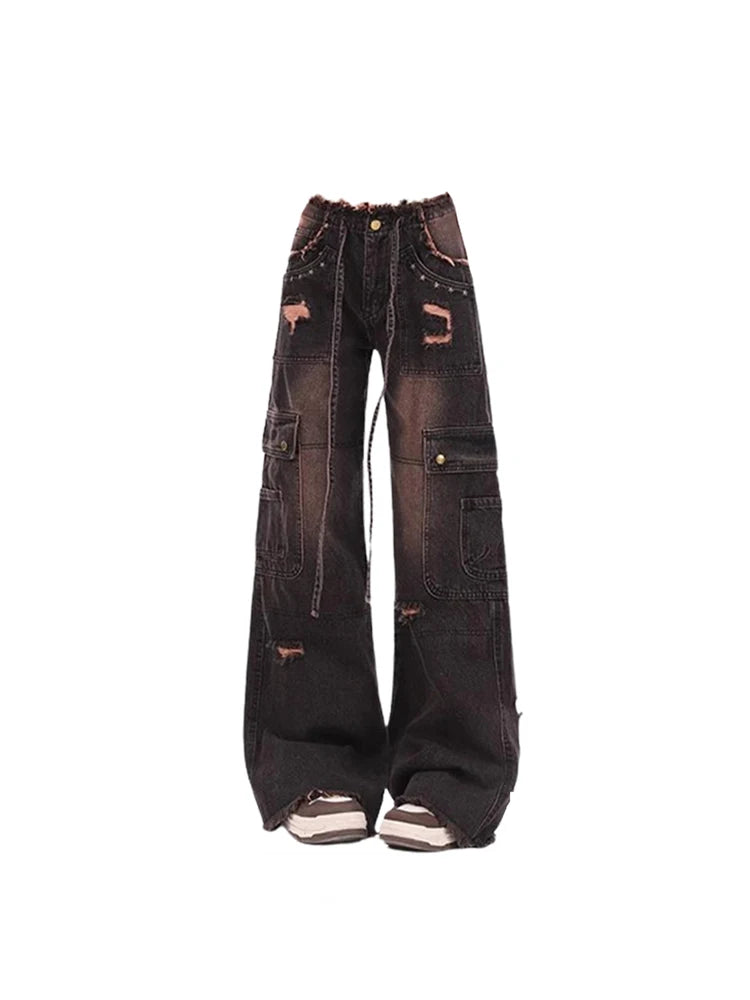 Y2K High Waist Wide Leg Baggy Jeans – Women's Harajuku Denim
