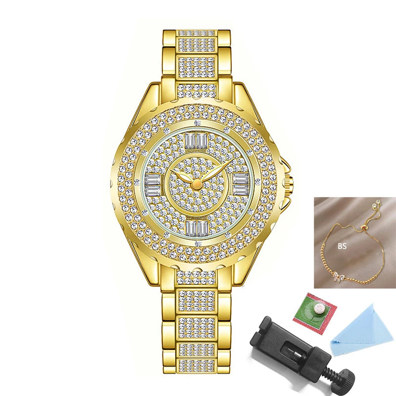 Crystal Diamond Watch for Women — Elegant Rose Gold, Gold & Silver with Bracelet Set | FireDrips
