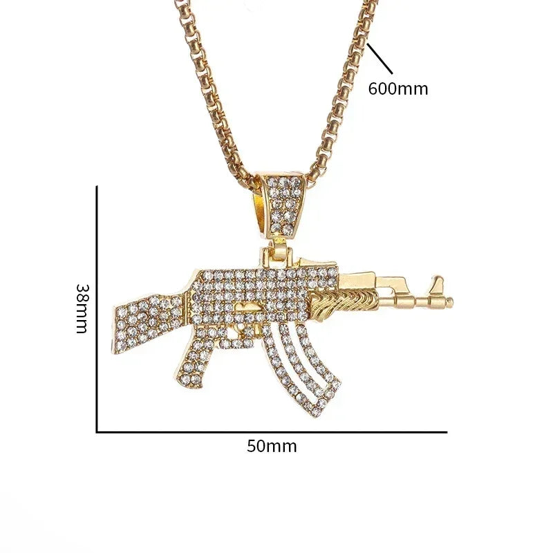 AK-47 Hip-Hop Gun Pendant Necklace — Bold Street Culture Zinc Alloy Jewelry, Gold & Silver, 39 Styles