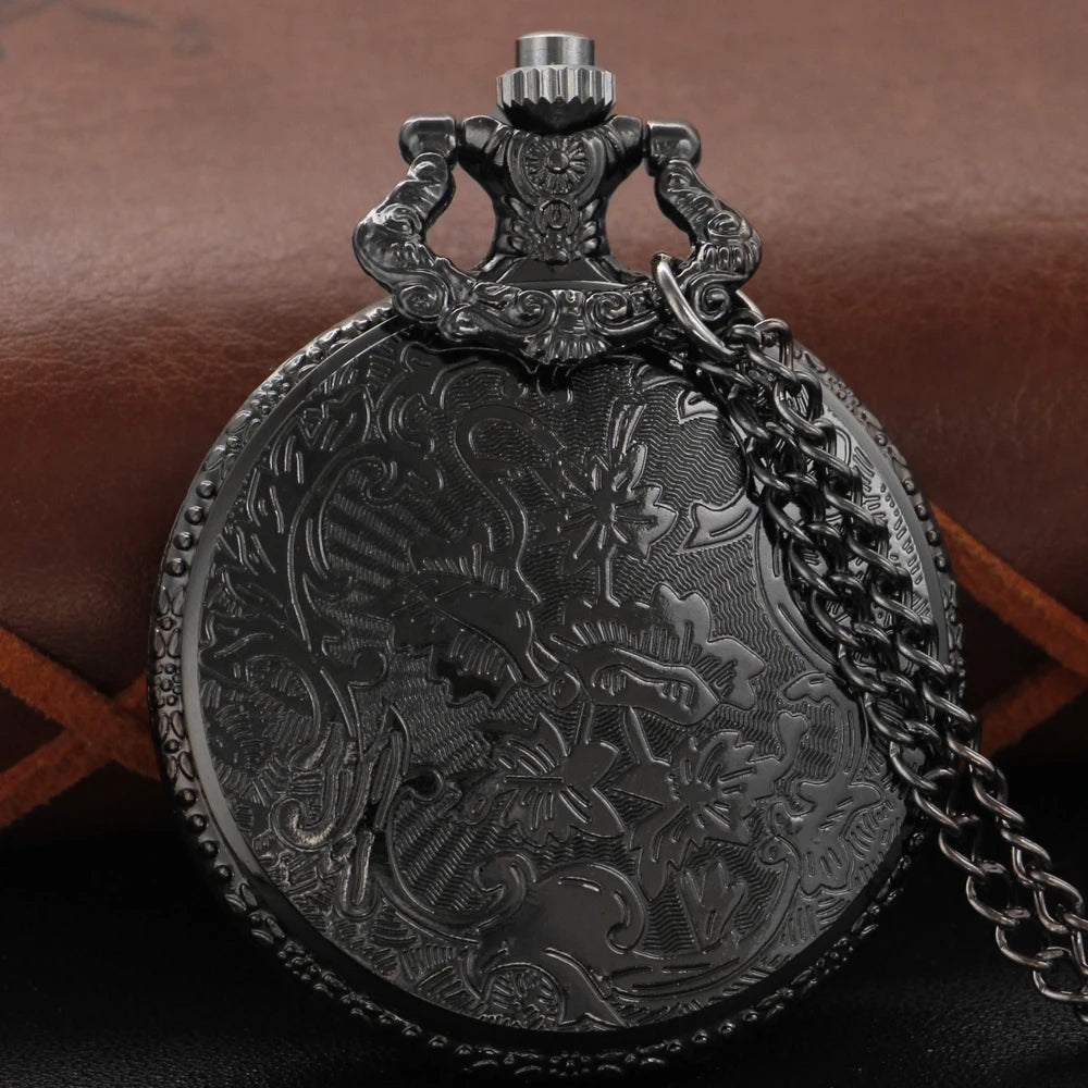 Steampunk Black Pocket Watch — Rebel Hero Quartz Fob Watch with Chain, Gift for Men & Kids | FireDrips