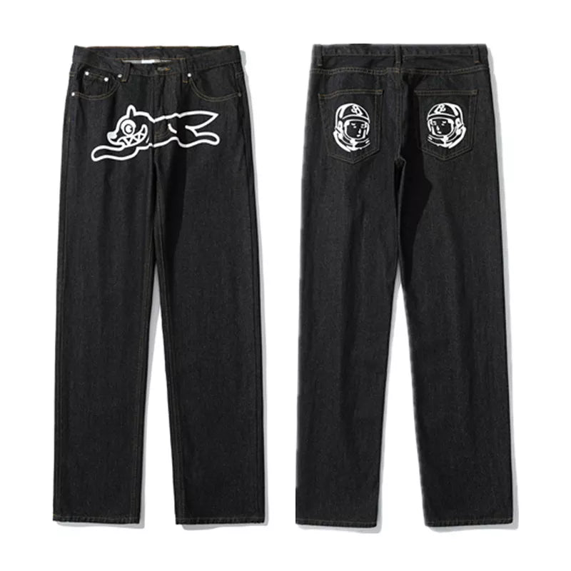 Y2K Baggy Straight Leg Goth Denim Jeans for Men — Loose Fit Streetwear Pants