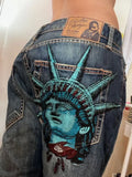 Y2K Statue of Liberty Diamond High Waist Jeans for Women — Harajuku Streetwear Denim