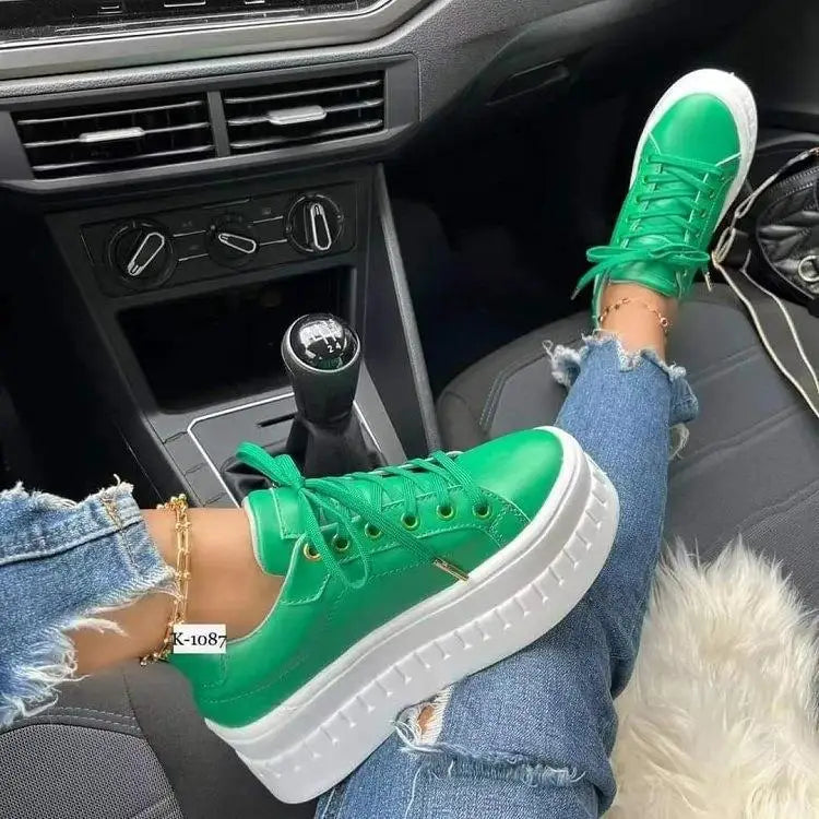 Women's Leather Platform Chunky Heel Sneakers – Casual Designer Shoes