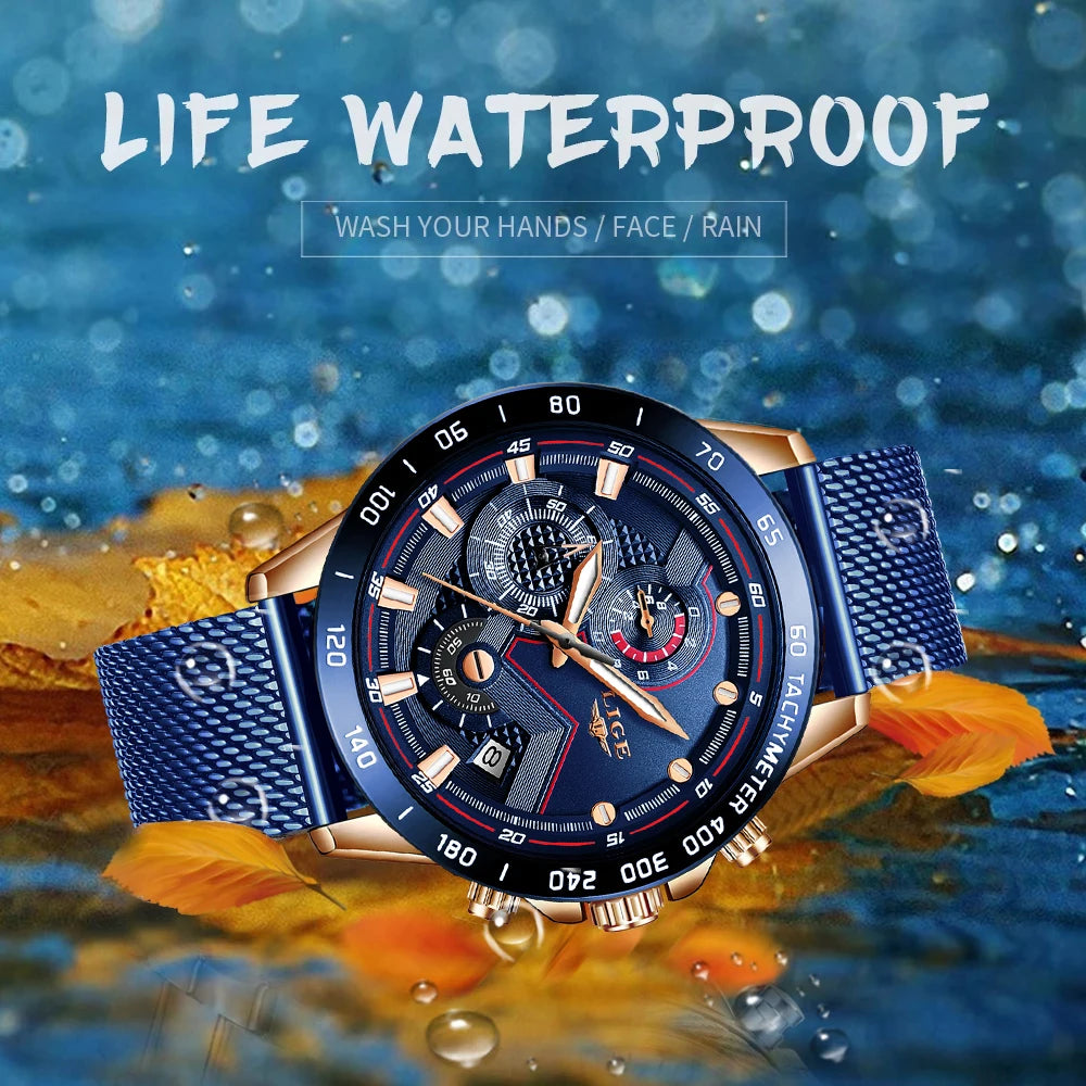 LIGE Women's Stainless Steel Chronograph Watch — Rose Gold Quartz Sport Bracelet, Waterproof | FireDrips
