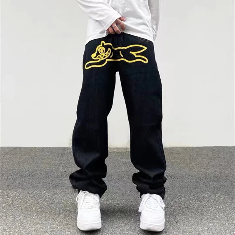 Y2K Baggy Straight Leg Goth Denim Jeans for Men — Loose Fit Streetwear Pants