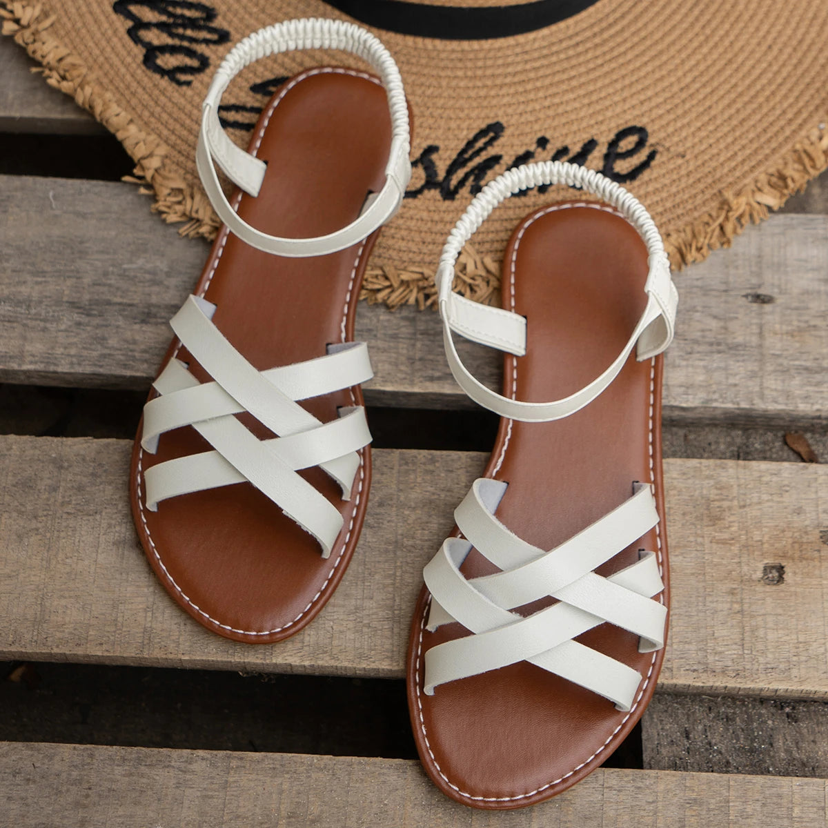 Roman Strap Flat Sandals – Non-Slip Rubber Sole Daily Slides