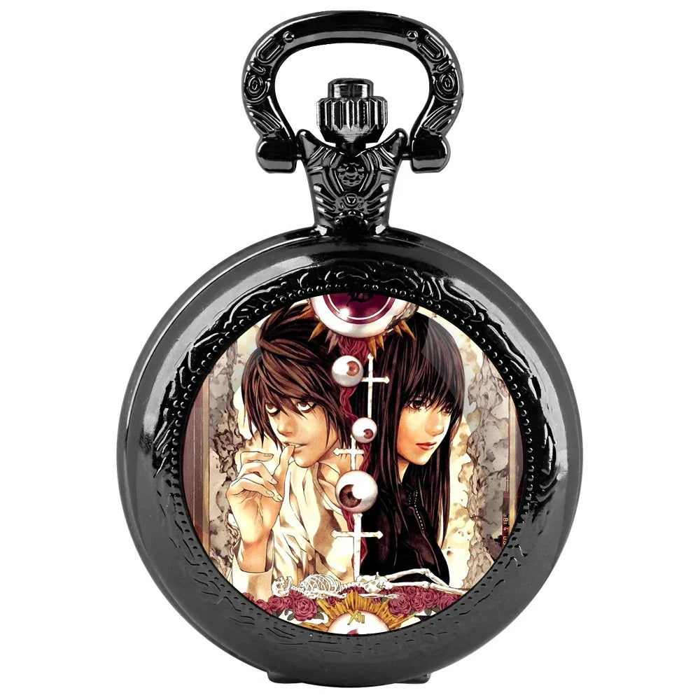 Death Note Pocket Watch — Black Quartz Fob Watch with Chain, Anime Gift for Men & Women | FireDrips