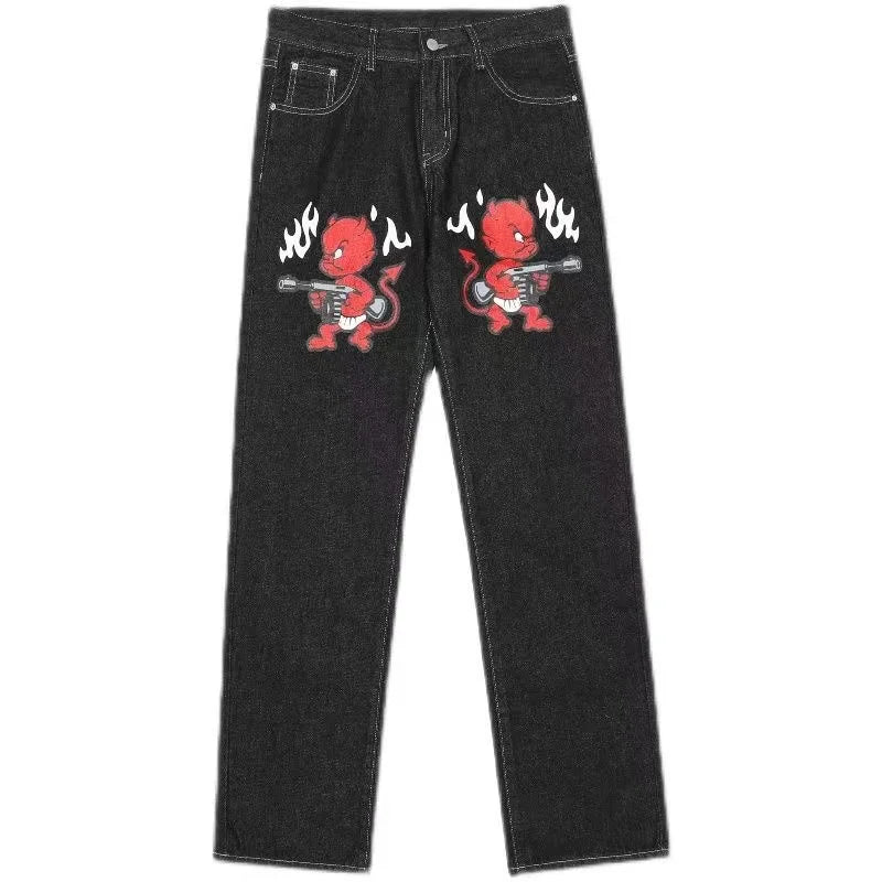 Cherry Blossom Black Y2K Jeans – Women's Graphic Denim
