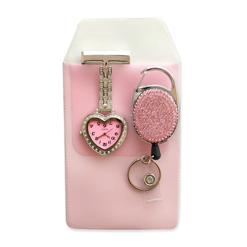 Glitter Nurse Fob Watch — Sparkle Pink Quartz Pocket Watch, Medical Gift for Women | FireDrips