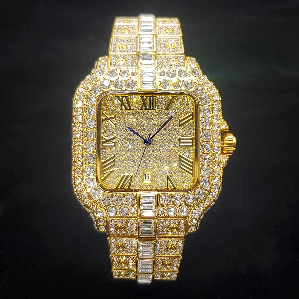 Stealth Mode — Square Iced Out Waterproof Diamond Watch, Stainless Steel, Rose Gold, Gold & Silver | FireDrips