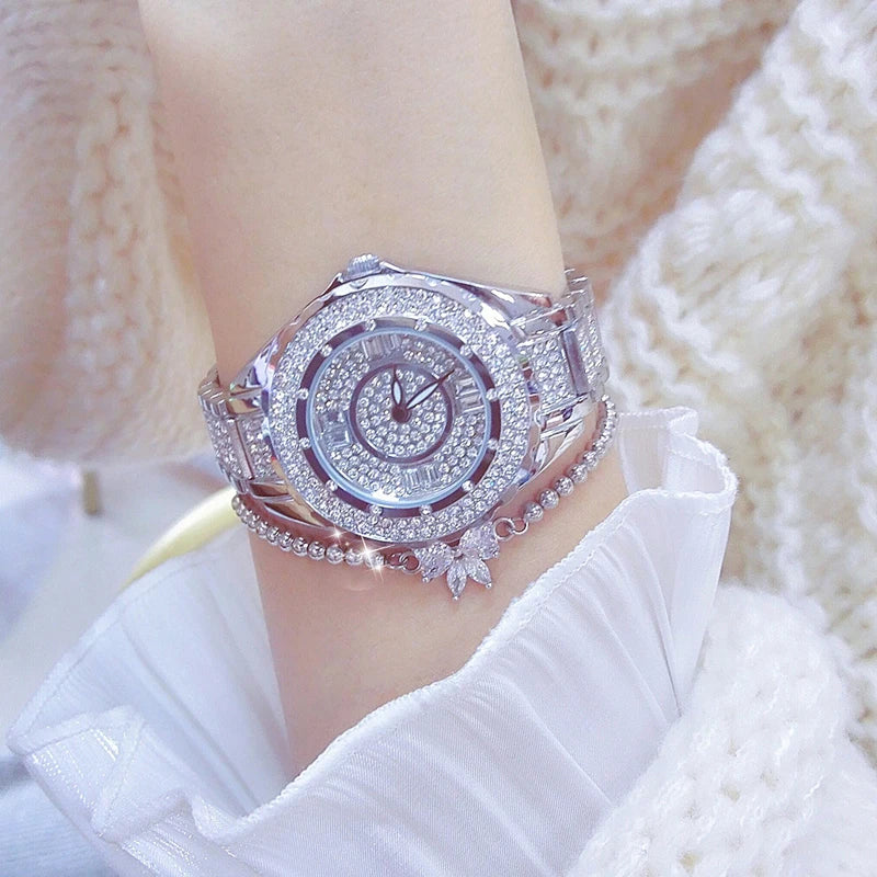 Crystal Diamond Watch for Women — Elegant Rose Gold, Gold & Silver with Bracelet Set | FireDrips