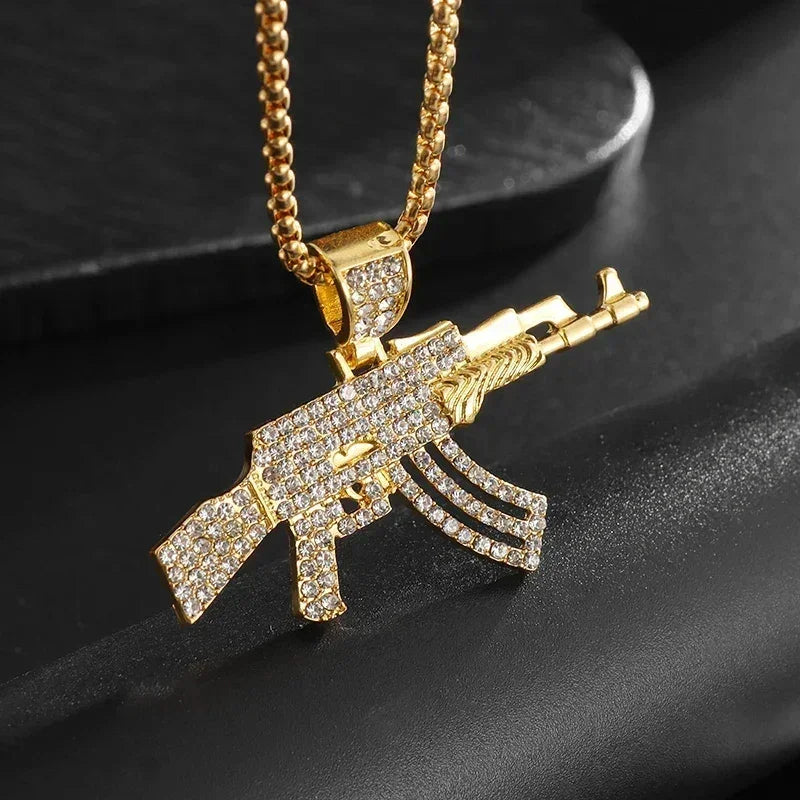AK-47 Hip-Hop Gun Pendant Necklace — Bold Street Culture Zinc Alloy Jewelry, Gold & Silver, 39 Styles