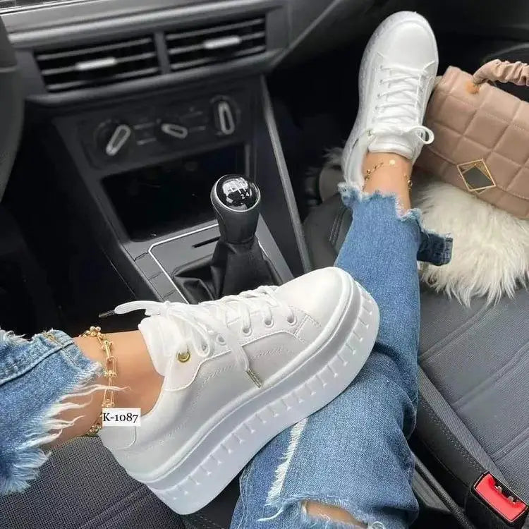 Women's Leather Platform Chunky Heel Sneakers – Casual Designer Shoes