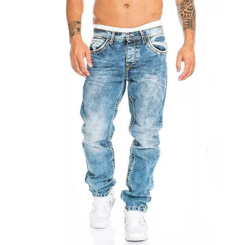 Men's Straight Leg Stretch Denim Jeans – Slim Fit Casual Pants