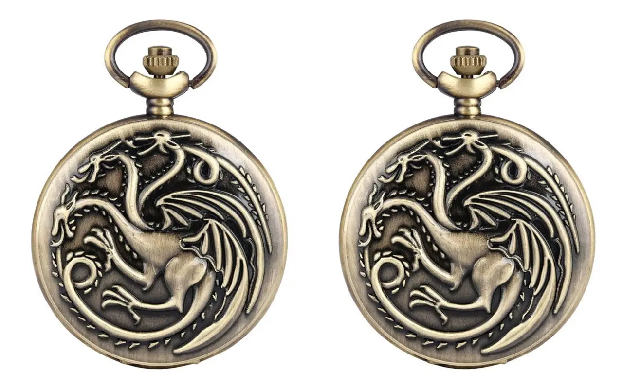 Three-Headed Dragon Pocket Watch — Vintage Bronze Quartz Fob Watch with Necklace Chain | FireDrips
