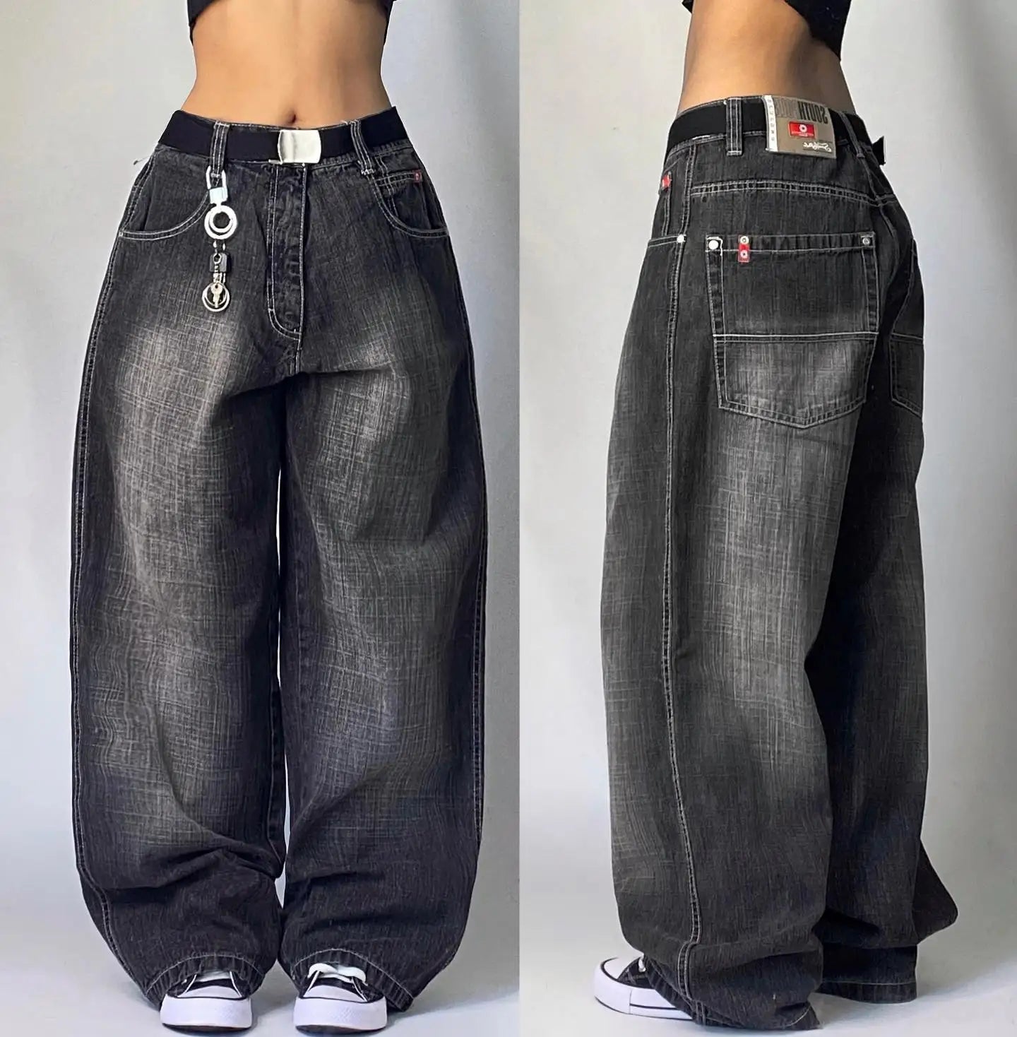 Y2K Gothic Rock High Waist Wide Leg Jeans – Men's Punk Denim