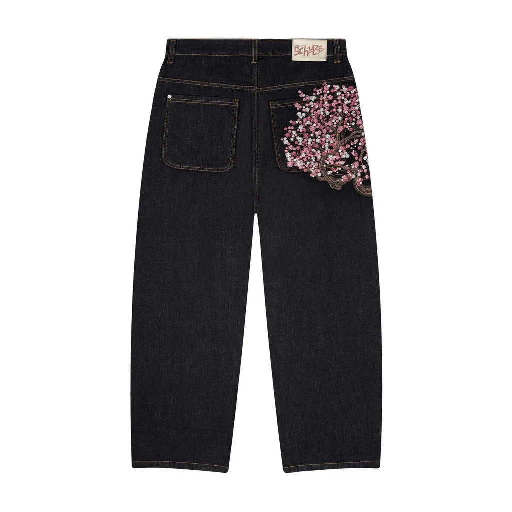 Cherry Blossom Black Y2K Jeans – Women's Graphic Denim