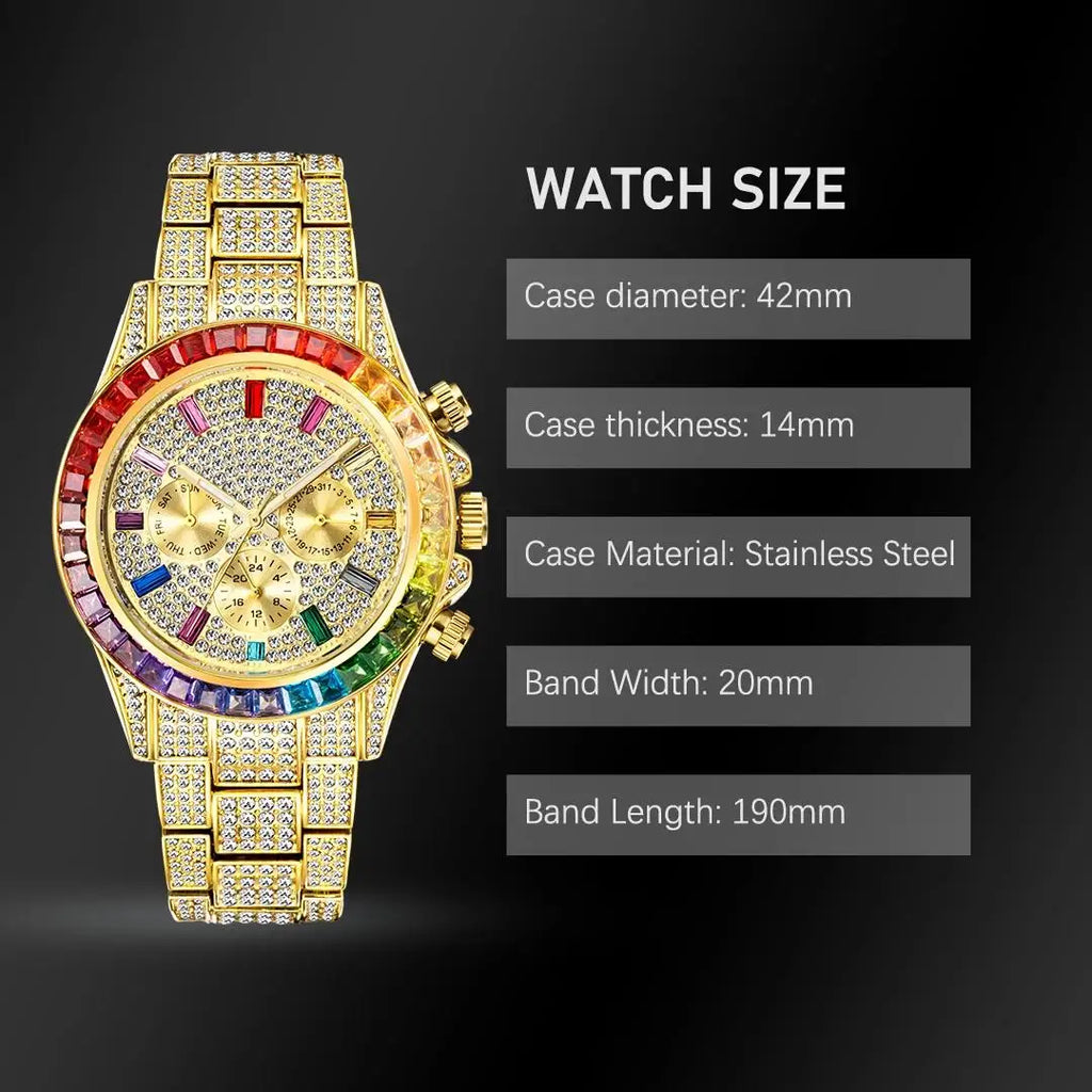 Prism — Rainbow Diamond Iced Out Full Steel Sports Watch, Waterproof, Sapphire Crystal, 9 Colorways