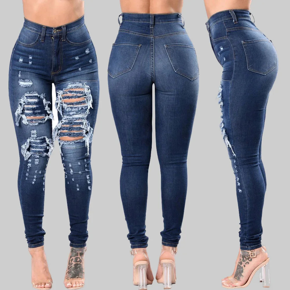 Women's High Waist Ripped Skinny Jeans – Slim Fit Stretch Denim S–3XL